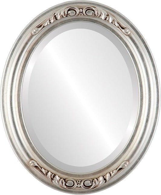 OVALCREST Oval Beveled Wall Mirror for Home Decor - Florence Style - Silver Leaf with Brown Antique - 40" x 28"