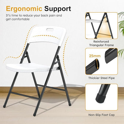12 Pack Folding Chairs, 700lbs Capacity Heavy Duty Folding Chair with Reinfoced Steel Frame for Indoor/Outdoor Use, White Plastic Foldable Chairs for Party, Patio, Meeting, Wedding and School