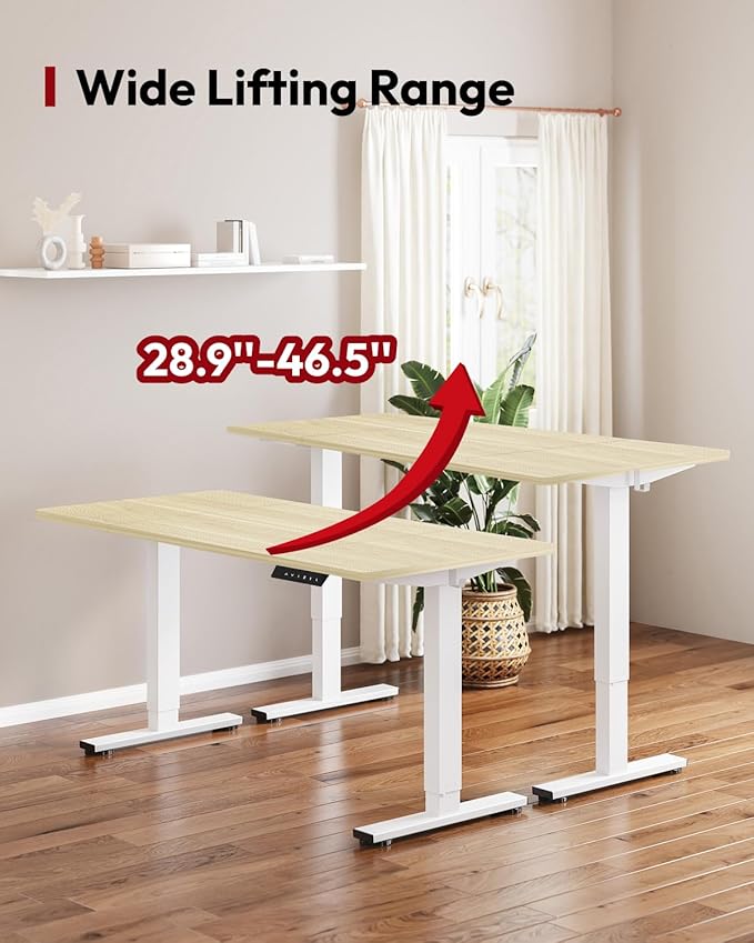 SANODESK Standing Desk Height Adjustable Electric Stand up Desk 63x32 Inches Sit Stand Home Office with Splice Board, White Frame/White Wood Grain