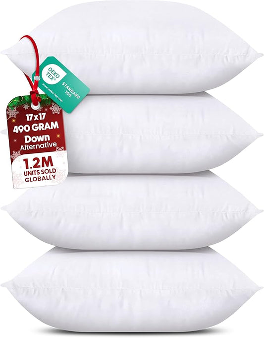 Utopia Bedding Throw Pillows (Set of 4, White), 17 x 17 Inches Pillows for Sofa, Bed and Couch Decorative Stuffer Pillow