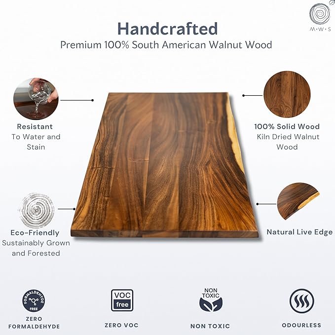 Small Solid Walnut Wood Computer Desk – 38” x 25” Live Edge Wooden Home Office Desk with Sturdy Metal Legs – Handmade Real Wood Table for Work, Study, or Gaming