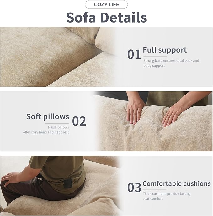 Cloud Couch Modular Sectional Sofa,100.5" U Shaped Couch, Oversized Convertible Wide Seater,3 Seater with 2 Ottomans for Living Room Set, Covers Washable&,Khkai