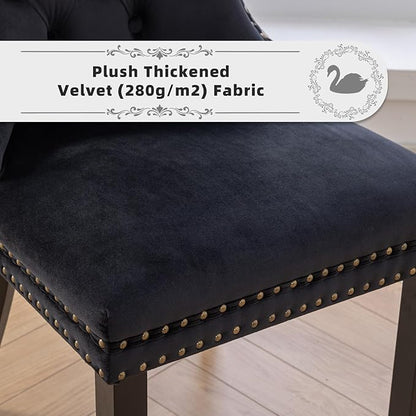 Velvet Upholstered Dining Chairs Set of 8, Modern Style Kitchen Side Chairs with Nailhead Trim and Wood Legs,Metal Pulling Ring for Dining Room Living Room(Quadrangular Star&Black)