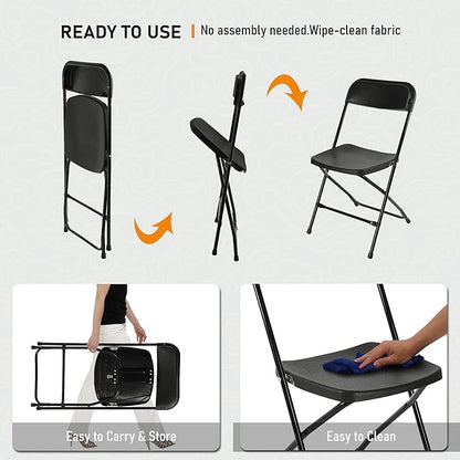 SEALAMB Plastic Folding Chairs 16 Pack, Black Commercial Portable Indoor/Outdoor Chairs for Home Office, Wedding, Events Parties with Steel Frame, 350lbs Capacity (Black-Plastic, 16 Pack)
