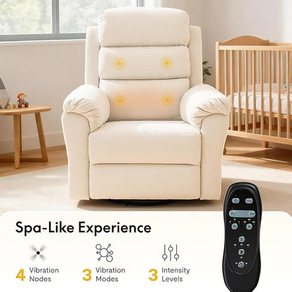 FLEXISPOT XRC6-Pro Nursery Power Glider Recliner with Adjustable Headrest, 270° Swivel Rocker Recliner for Nursery w/Massage & Heat, Water & Stain Resistant Ribbed Chenille, FSC Certified, Beige