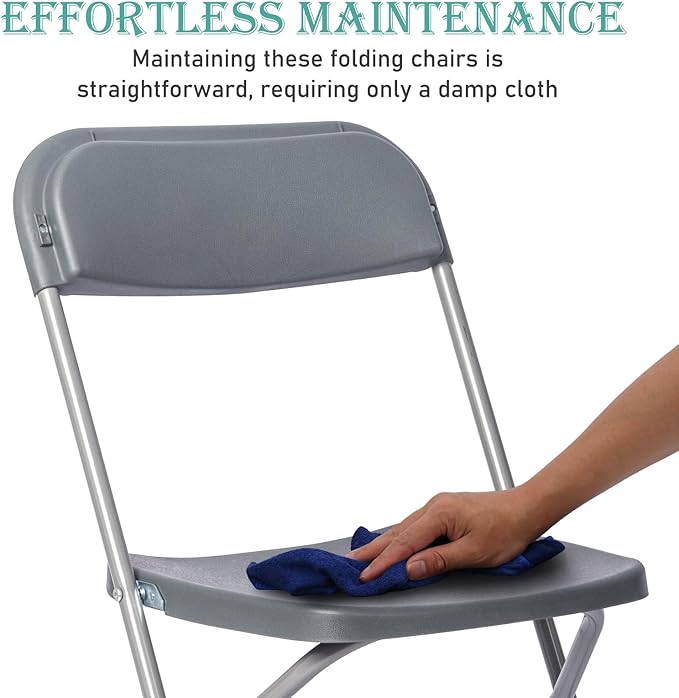 100 Pack Plastic Grey Folding Chairs,Portable Party Chairs Stackable Commercial Seats with Steel Frame for Office Home Outdoor Indoor Wedding Party Patio Dinning Events,350lbs Capacity