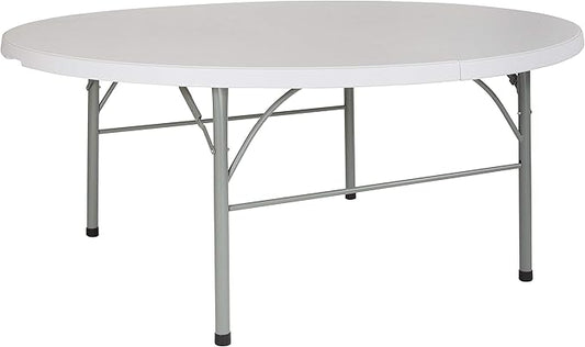 Flash Furniture Stonewall 6' Round Plastic Folding Event Table with Carrying Handle, Bi-Fold Banquet Table for Indoor/Outdoor Events, White