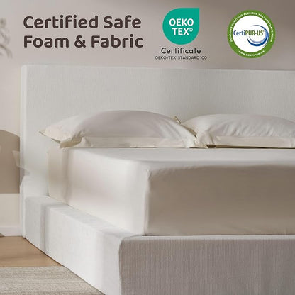 RECCI Cloud Upholstered Full Bed Frame with Headboard, 5 Inch Foam Padded Platform, No Box Spring, Easy Assembly (Off-White)