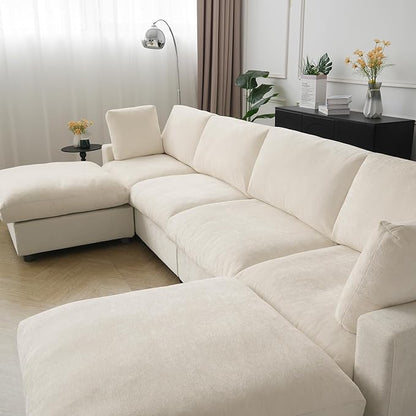 Modular Sectional Sofa with Ottoman,134inch U Shaped Convertible Cloud Couch,8 Seater Convertible V Shaped Living Room Sets,Cover Washable and Replaceable Couches for Living Room,Beige