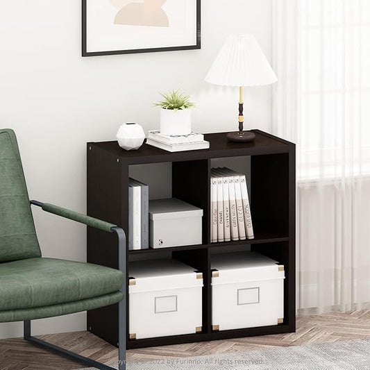 Furinno CUBICLE Book Shelf, 4-Cube Bookself, Thick Frame Bookcase with Reversible Open Back, 14.6 x 30 x 30, for Living Room, Bedroom, Home Office, Black Dark Oak