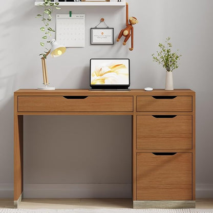 48 Inch Small Desk with 4 Drawers, Computer Desk with Storage File Cabinet for Bedroom, Home Office Desk with Storage for Small Space, Brown