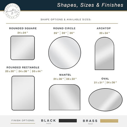 MCS Master & Co. Modern Metal Large Wall Mirror, Minimalist Home Decor Mantle Arch Mirror for Living Room, Bedroom, or Bathroom, 36 by 32 Inch, Black
