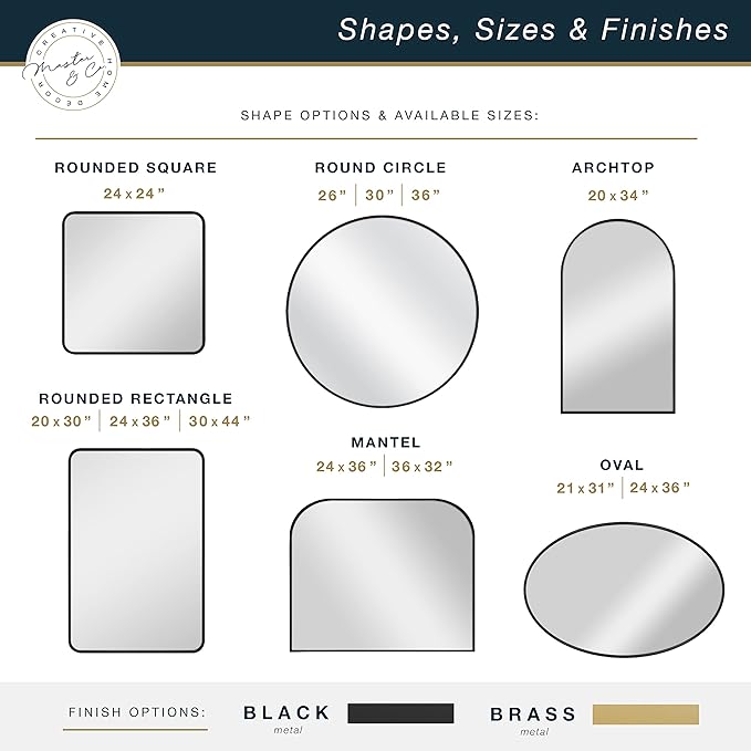 MCS Master & Co. Modern Metal Large Wall Mirror, Minimalist Home Decor Rectangle Mirror with Rounded Corners for Living Room, Bedroom, or Bathroom, 24 by 36 Inch, Brass