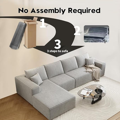 135.4" Cloud Sectional Couch with L-Shape Chaise,Modern Modular Sofa with Deep Seat, Upholstered Couches for Living Room Bedroom Apartments,No Assembly Required, (Grey,Left Facing Chaise)