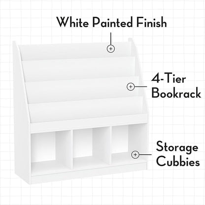 Kids Bookrack with Three Cubbies and 2 Red Bins