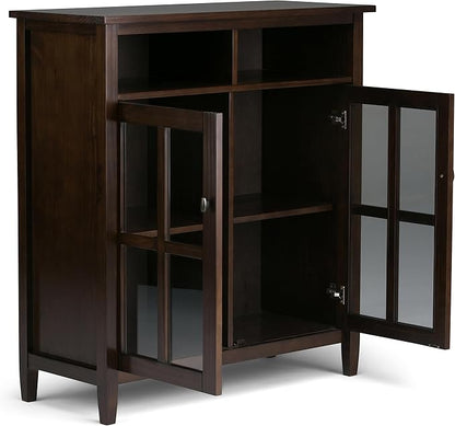 SIMPLIHOME Warm Shaker SOLID WOOD 39 inch Wide Transitional Medium Storage Media Cabinet in Tobacco Brown for the Living Room, Entryway and Family Room