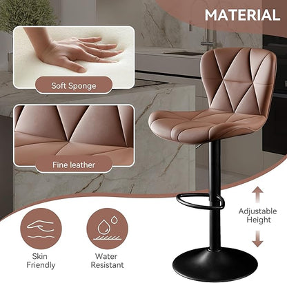 Bar Stools Set of 6,Adjustable Swivel Barstools, Faux Leather Bar Chairs,Upholstered Counter Height with High Backrest for Kitchen Island, Brown