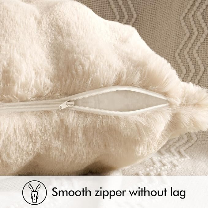 MIULEE Faux Fur Pillow Covers Thick Soft Plush Lumbar Throw Pillows Luxury Home Decor for Couch Bed Bedroom Living Room Sofa,12x20 Inch Pack of 2 Beige