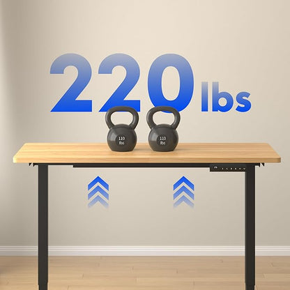 FLEXISPOT E3 Dual Motor Electric Standing Desk 48x24 Inch Whole-Piece Board Height Adjustable Electric Sit Stand Desk (Black Frame + Maple Desktop, 2 Packages)