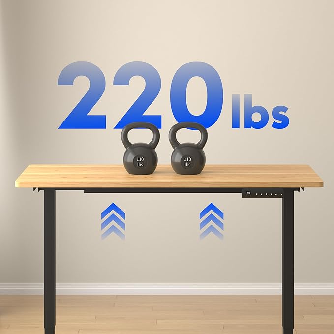 FLEXISPOT E3 Dual Motor Electric Standing Desk 60x24 Inch Whole-Piece Board Height Adjustable Electric Sit Stand Desk (Black Frame + Maple Desktop, 2 Packages)