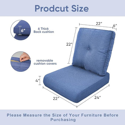 8-Piece Outdoor Patio Cushion Set - Fade & Water Resistant with Removable Olefin Cover, 22x24x4 Inch Memory Foam Cushions for Wicker Sectional Sofa – Blue/Buckle