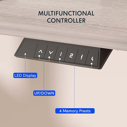 FLEXISPOT EN1 Whole-Piece Standing Desk 48 x 24 Inches Height Adjustable Electric Desk Sit Stand Desk Home Office Desks (Black Frame + Gray Wood Grain Top, 2 Packages)