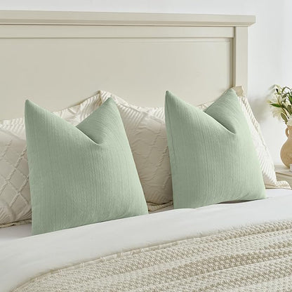 FUTEI Sage Green Decorative Throw Pillow Covers 22x22 Inch Set of 2,Soft Cozy Wheat Ear Striped Patterns Cushion Cases,Modern Home Decor for Couch Bed Living Room