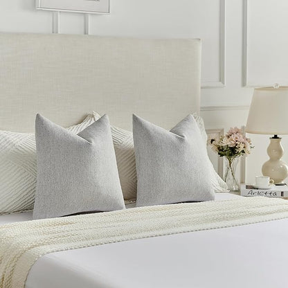 FUTEI Light Grey Chenille Decorative Throw Pillow Covers 20x20 Inch Set of 2,Soft Cozy Faux Linen Textured Cushion Case,Farmhouse Home Decor for Couch Living Room