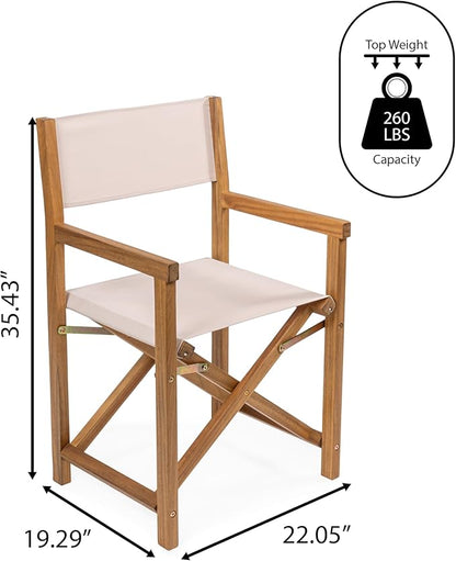 JONATHAN Y DRC1000B-SET2 Cukor Classic Vintage Outdoor Acacia Wood Folding Director Chair with Canvas Seat Classic, Vintage, Mid-Century, Modern, Traditional, Coastal, Beige/Teak Brown (Set of 2)