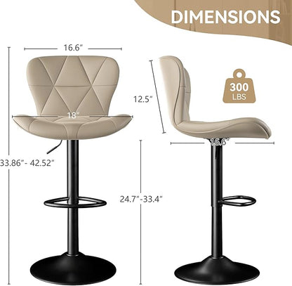 Bar Stools Set of 4,Adjustable Swivel Barstools, Faux Leather Bar Chairs,Upholstered Counter Height with High Backrest for Kitchen Island, Khaki