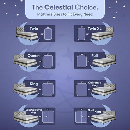 Celestial Sleep Gel Memory Foam Mattress in a Box, Made in The USA, CertiPUR-US® Certified Foam, Oeko-Tex, and Fiberglass-Free Certified Bed, 12 inch Soft - Queen