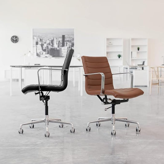 Laura Davidson Furniture SOHO II Ribbed Office Chair - Mid Back Desk Chair, Ergonomically Designed with Arm Rest & Swivel, Made of Poly-Cotton Fabric, Coral Pink Fabric, Computer Chair