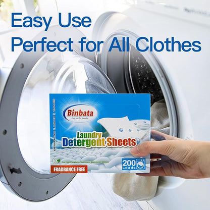Laundry Detergent Sheets, 200 Count, Fragrance Free, Unscented, Eco-Friendly, Hypoallergenic, Biodegradable, Plastic Free, Liquidless, Suitable for Sensitive Skin
