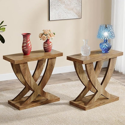 Tribesigns End Table for Living Room with Cross Fishtail Support Set of 2, Side Table and Farmhouse Accent Furniture for Small Spaces (2)