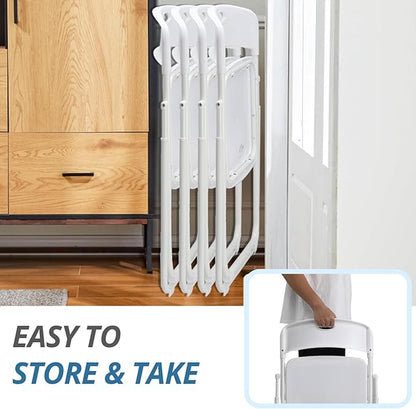 Karl home 6 Pcs Folding Chair, 300LBS Lightweight Foldable Plastic Chair, Reinforced Metal Frame Easy to Fold & Store for Indoor & Outdoor, Wedding, Party, Meeting Room, Patio and Garden, White