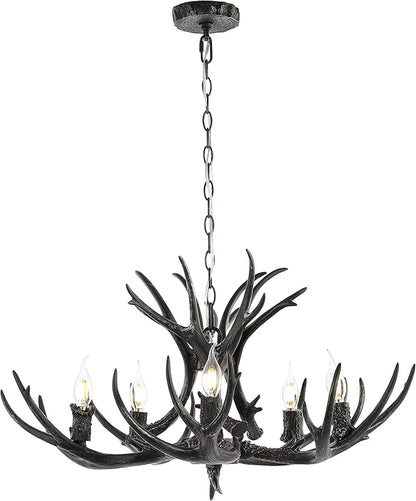 JONATHAN Y JYL6300C Eldora 30" Adjustable Resin Antler 5-Light LED Chandelier, Glam, Rustic,Cottage,Transitional, Dimmable Dining Room, Living Room, Kitchen, Foyer, Bedroom, Black
