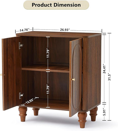 ORRD Fluted Storage Cabinet, Modern Credenza Wooden Accent Sideboard Buffet Cabinet with Adjustable Shelves and Solid Wood Legs, Console Table for Kitchen Dining Living Room Entryway, Walnut