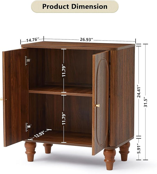 ORRD Fluted Storage Cabinet, Modern Credenza Wooden Accent Sideboard Buffet Cabinet with Adjustable Shelves and Solid Wood Legs, Console Table for Kitchen Dining Living Room Entryway, Walnut