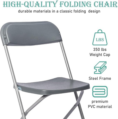 10 Pack Plastic Grey Folding Chairs,Portable Party Chairs Stackable Commercial Seats with Steel Frame for Office Home Outdoor Indoor Wedding Party Patio Dinning Events,350lbs Capacity