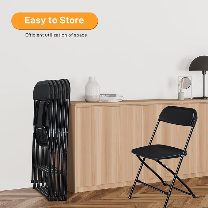 10 Pack Black Plastic Folding Chairs, Portable Party Chairs, Stackable Commercial Seats with Steel Frame for Home Office Wedding Party Indoor Outdoor Events Chairs, 350lbs Capacity
