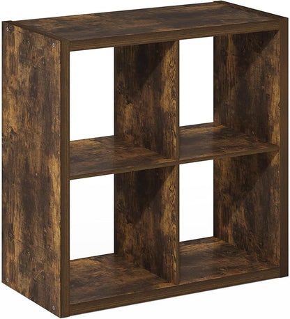 Furinno Cubicle Book Shelf, 4-Cube Bookself, Thick Frame Bookcase with Reversible Open Back, 14.6 x 30 x 30, for Living Room, Bedroom, Home Office, Amber Pine