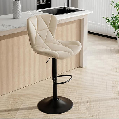 Bar Stools Set of 6,Adjustable Swivel Barstools, Faux Leather Bar Chairs,Upholstered Counter Height with High Backrest for Kitchen Island,Khaki