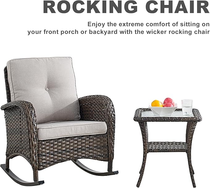 HUMMUH 7-Piece Outdoor Patio Furniture PE Wicker Patio Conversation Set,High Back Patio Couch with Ottomans Outdoor Rocking Chairs with Tables for Backyard,Porch,Deck