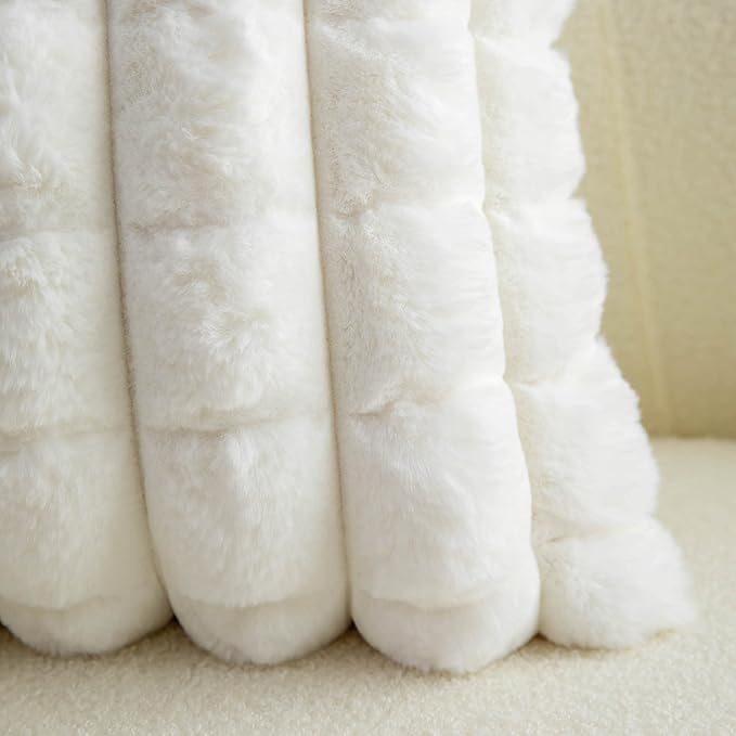 Neelvin Cream White Faux Fur Cozy Soft Plaid Decorative Throw Pillow Covers 26x26 inch Set of 2,Velvet Pillowcase Cushion Case for Sofa Couch