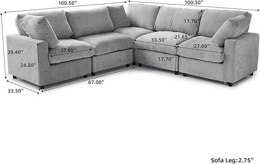 WJShome V Shaped Sectional Cloud Couch, 100 Inch 5-Seater Modern Modular Sofa,Chenille Deep Seat Couches for Living Room