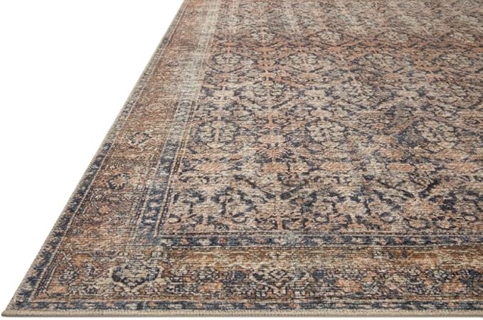 Loloi Amber Lewis Billie Collection, Ink & Salmon 6'-0" x 9'-0" Area Rug – Antique & Distressed Accent Rugs for Living Room, Bedroom, Entryway & Hallway, No Shed High Traffic Area Home Decor Rug
