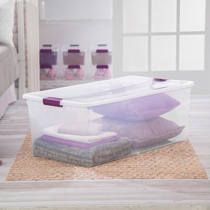 Sterilite 16-Pack 110 Quart ClearView Latch Box, Stackable Organizer Bins with Latching Lids - Clear Plastic Organization Containers for Closet, Bedroom, Shelving Units and Everyday Home Storage