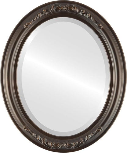 OVALCREST Oval Beveled Wall Mirror for Home Decor - Florence Style - Rubbed Bronze - 20" x 16"