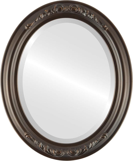 OVALCREST Oval Beveled Wall Mirror for Home Decor - Florence Style - Rubbed Bronze - 34" x 28"