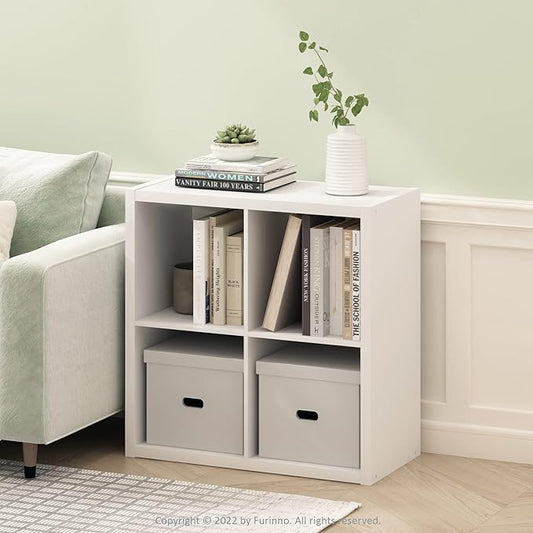 Furinno Cubicle Open Back Decorative Cube Storage Organizer, 4-Cube, White